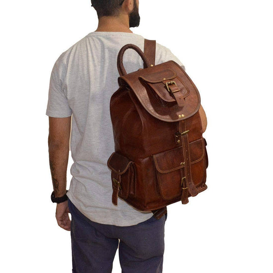 16" Leather Travel Backpack Laptop Bag for Men & Women