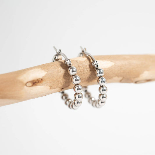 18K Gold PVD Stainless Steel Circle Ball Hoop Earrings : Gold