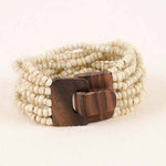 Bali Glass Beads Bracelet with Mini Wood Buckle: Black