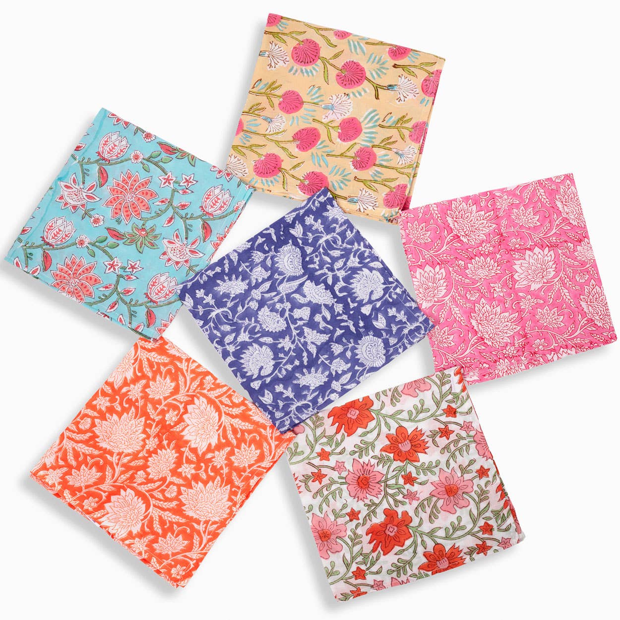 Floral Block Print Napkins, Set of 6
