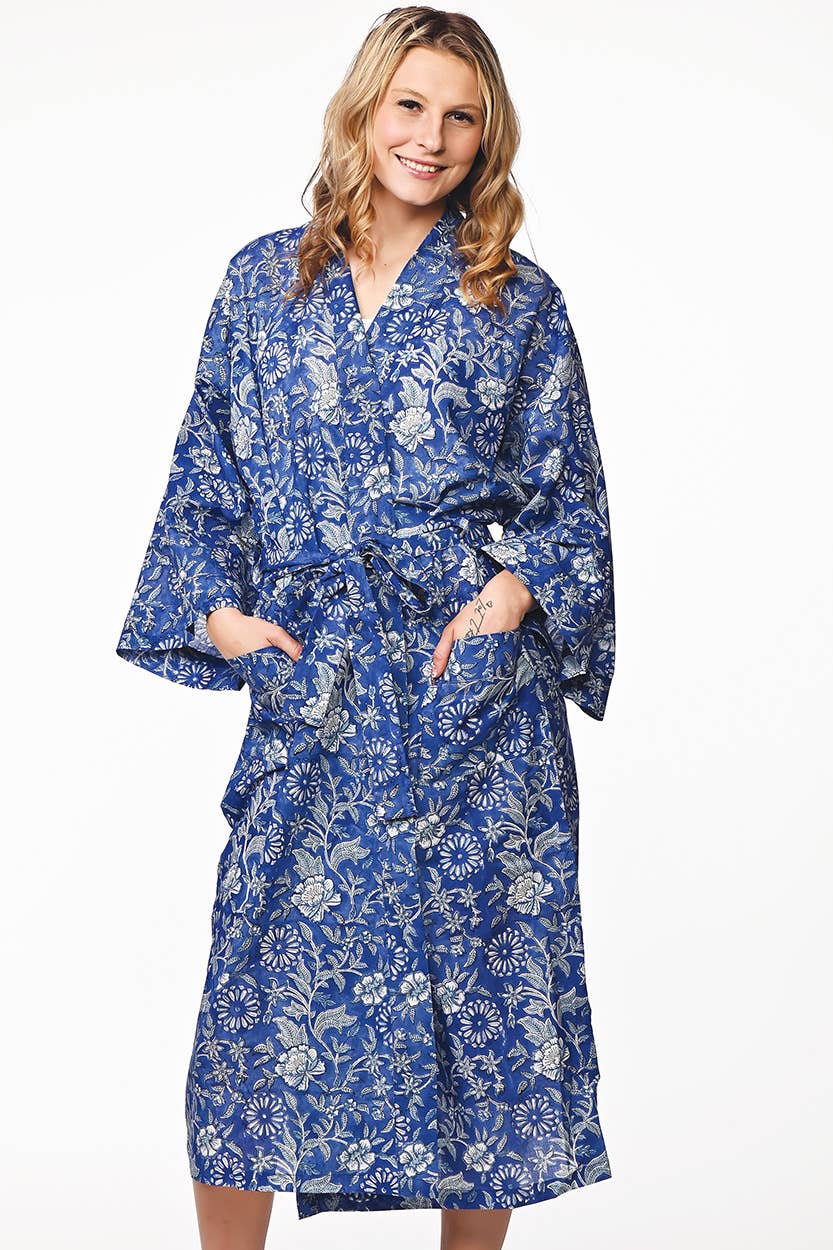 Lalita Block Print Kimono Robes: Indigo