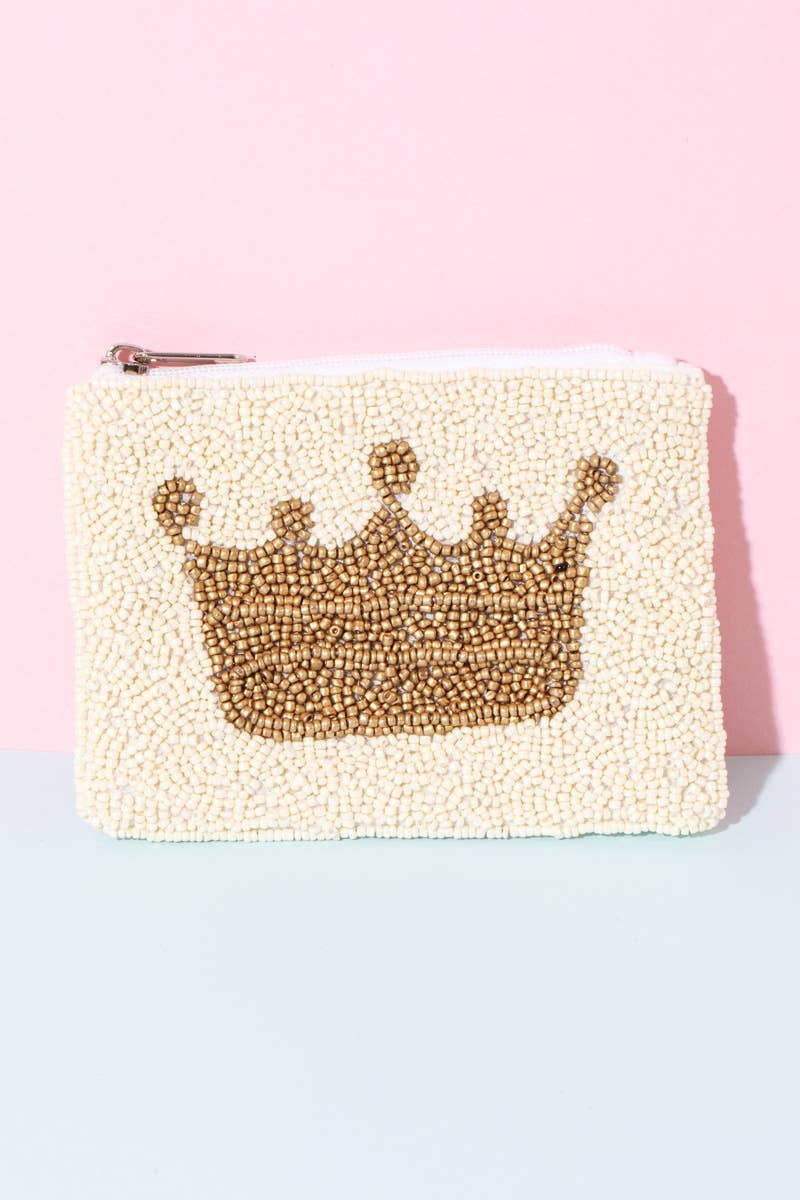 White Beaded Golden Crown Coin Purse