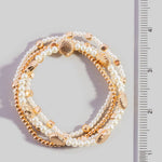 Pearl Beaded And Seashell Charms Stretch Bracelet Set