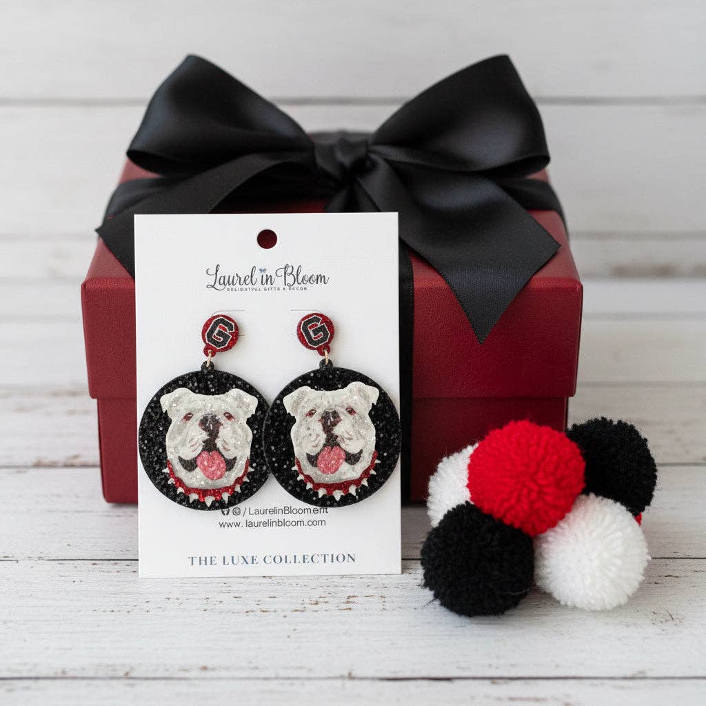 Quinn Glitter Mascot Bulldog Cutout Earrings: Bulldog A