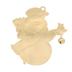 Snowman with Jingle Bell Gold Christmas Ornament