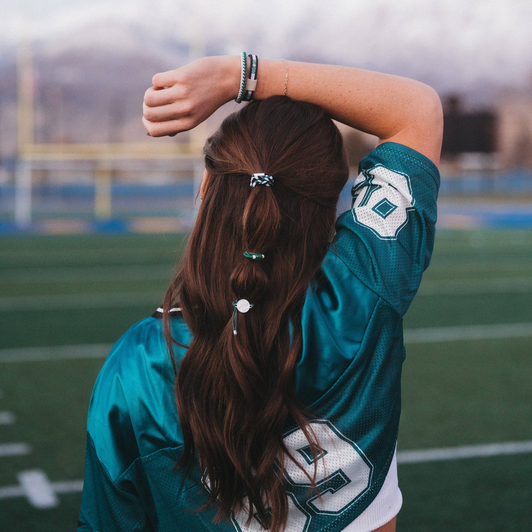 "Game Day" Green, White & Black Hair Tie Bracelets