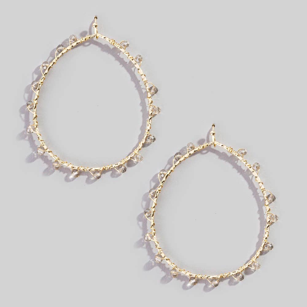 Faceted Glass Beaded Oval Dangle Earrings