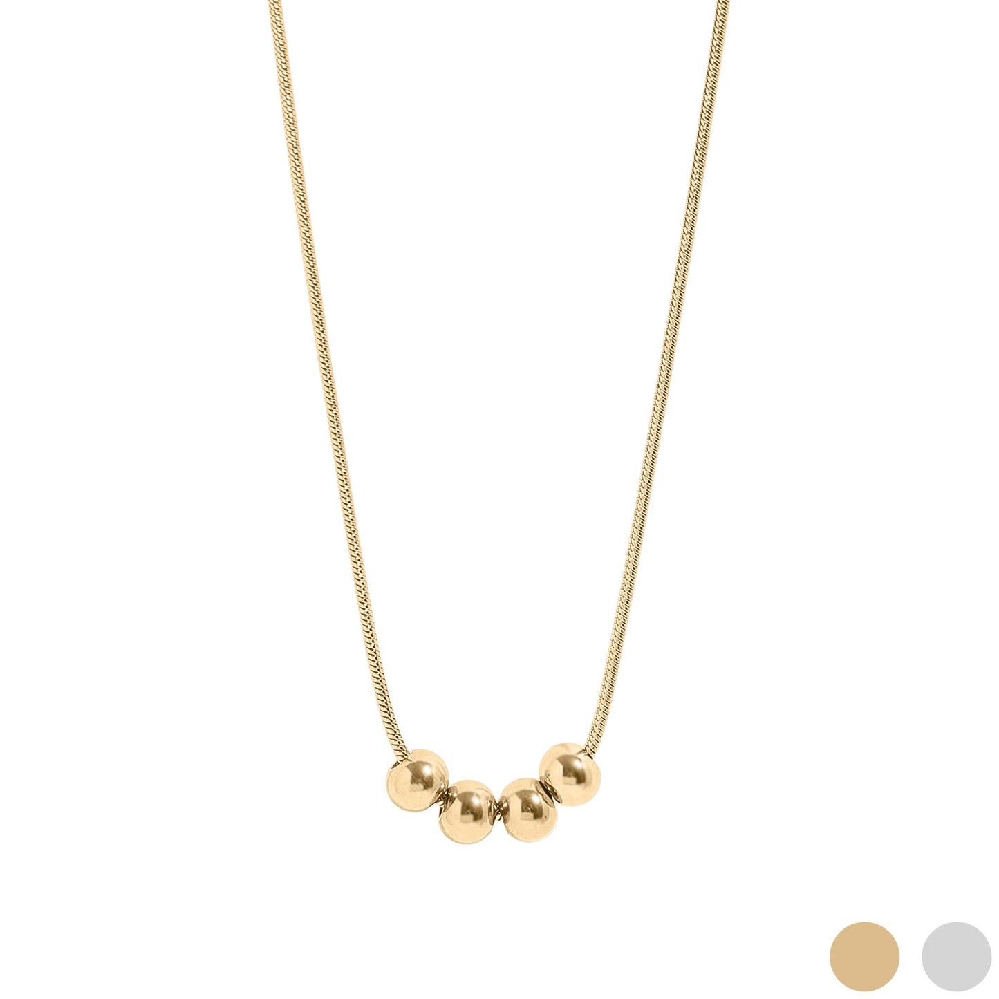 18K Gold PVD Stainless Steel Adjustable Ball Charm Necklace: Stainless