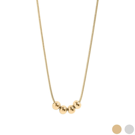 18K Gold PVD Stainless Steel Adjustable Ball Charm Necklace: Stainless