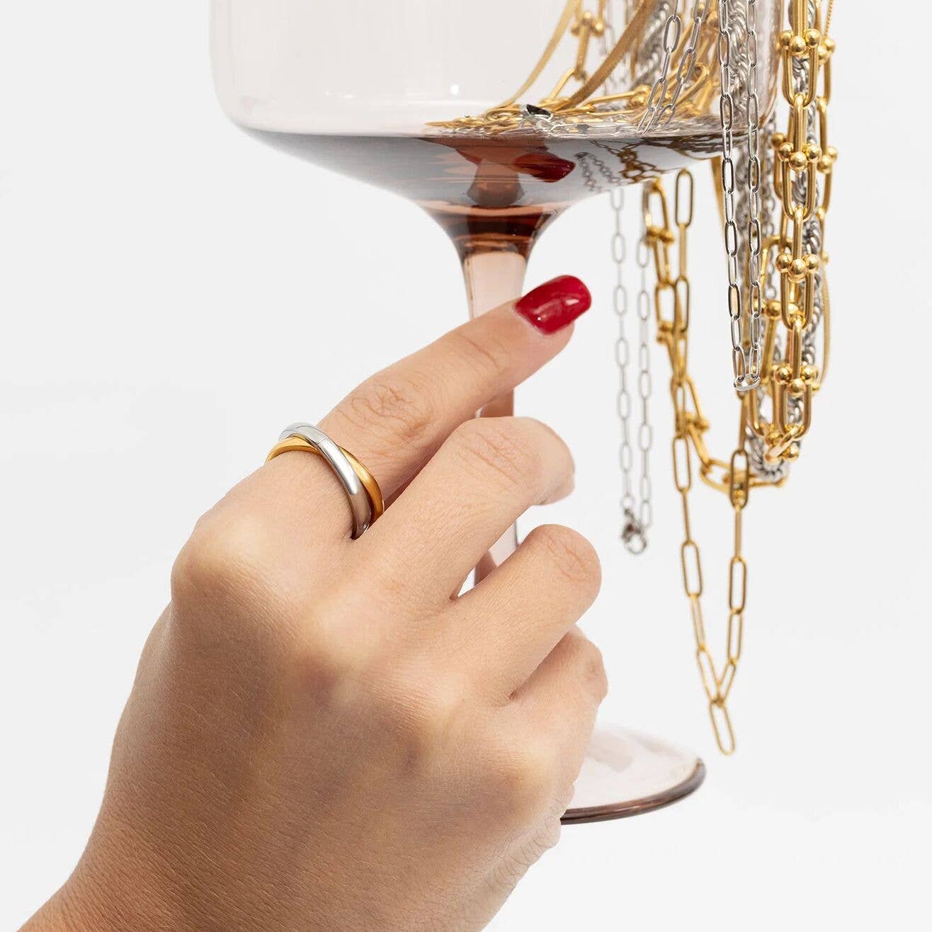 18K Gold PVD Stainless Steel Mixed Metal Intertwined Ring: Mixed Metal / 6