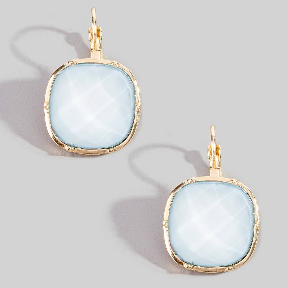 Faceted Square Stone Lever Back Earrings