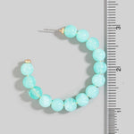 Marble Resin Ball Beaded Hoop Earrings: Mint