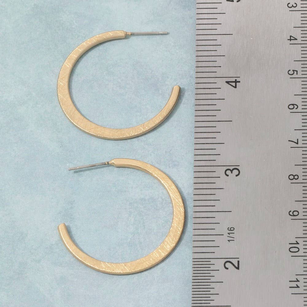 Bushed Texture Gold Hoop Earrings
