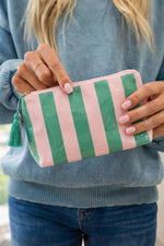 Striped Print Large Capacity Clear Makeup Bag: Red