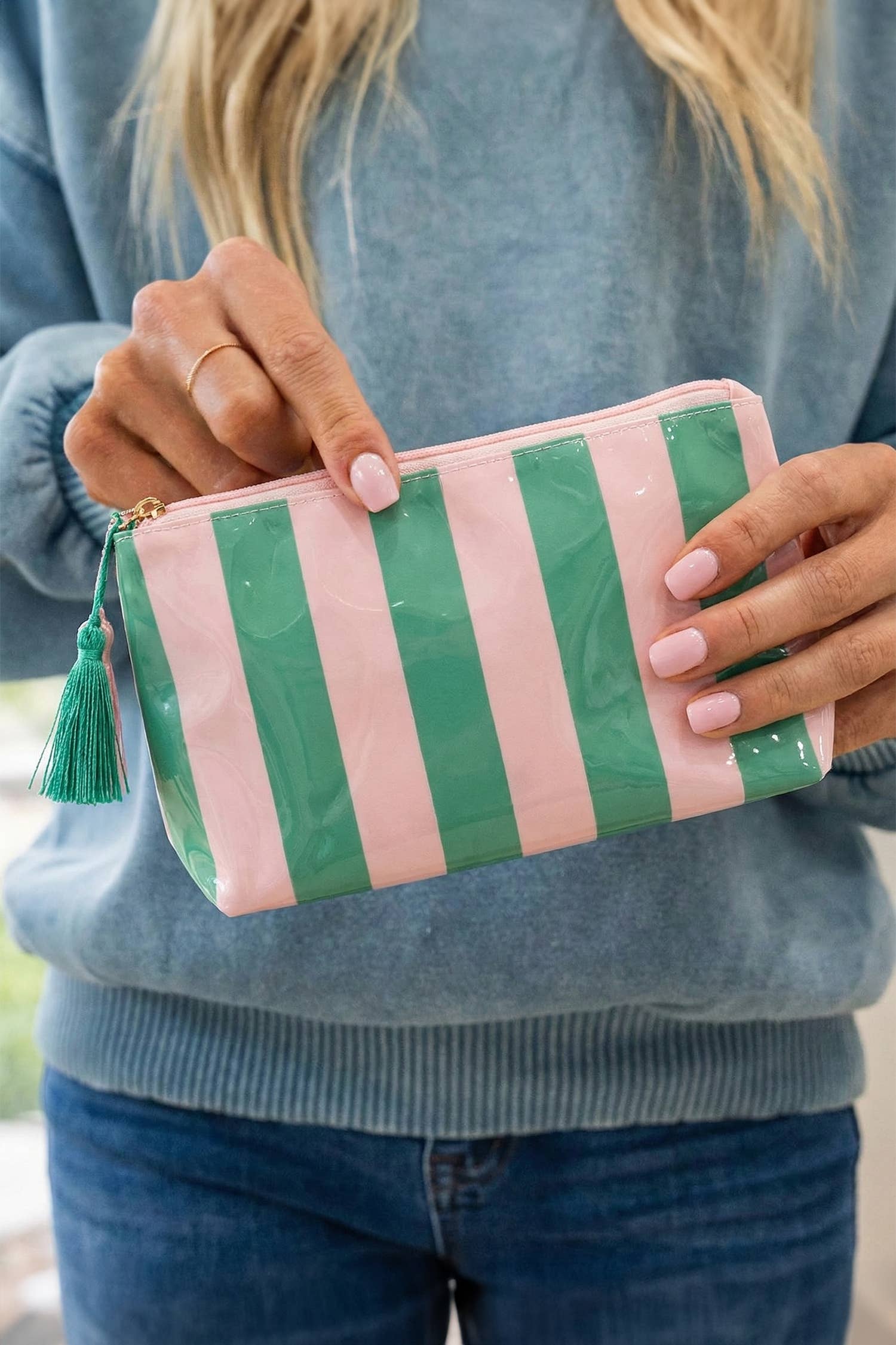 Striped Print Large Capacity Clear Makeup Bag: Red