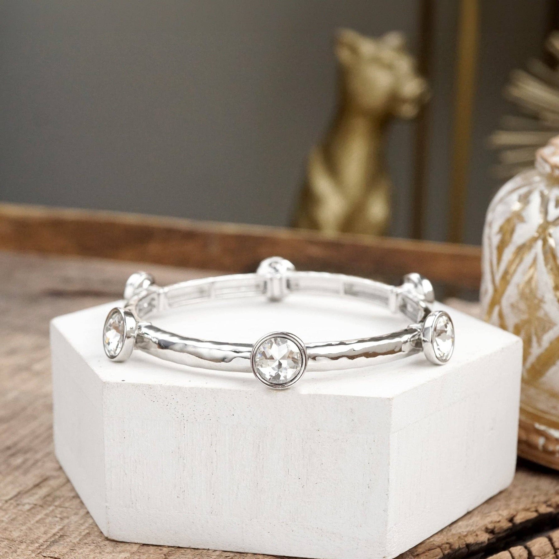 Sparkly clear crystals bangle in Silver Tone