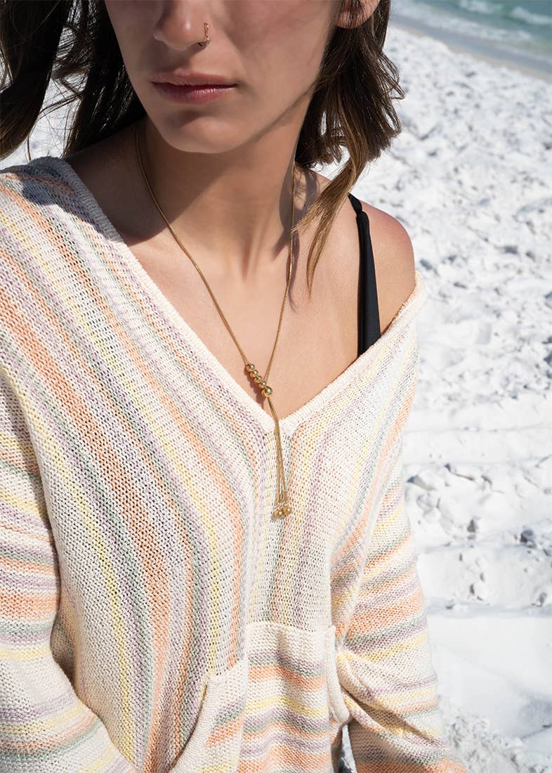 18K Gold PVD Stainless Steel Adjustable Ball Charm Necklace: Stainless