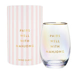 Gold Foil Stemless Wine Glass - Pairs Well with Mahjong: 17oz, 4.5" H
