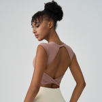 Women's Crew Neck Pleated-Back Open Sports Tank Top: Black / M
