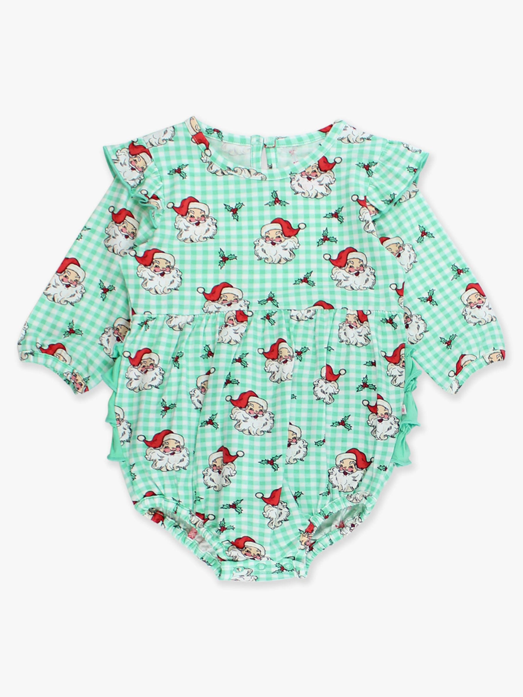 Baby Girls Green Dear Santa Knit Long Sleeve Flutter Bubble Romper: Green / 6-12m