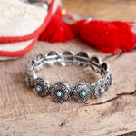 Western Stretchy Bangles – in Worn Silver Tone: Buffalo Coins