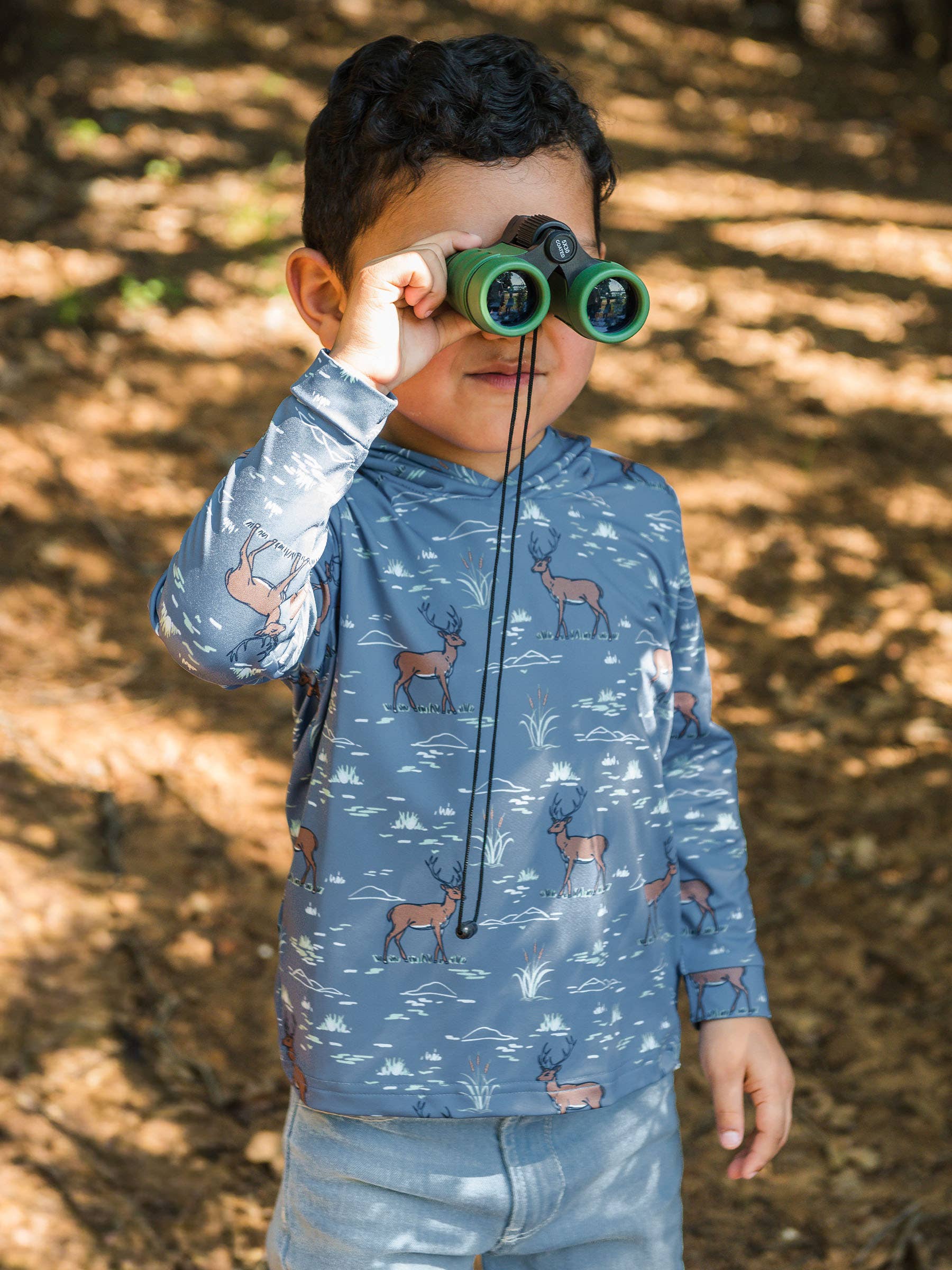 Boys Deer Antler Adventure Performance Hooded Shirt: Blue / 2T