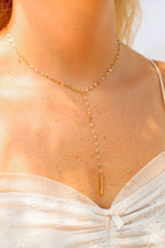 18K Gold PVD Stainless Steel Y-Shaped Blank Bar Pendant Lariat Necklace: Gold