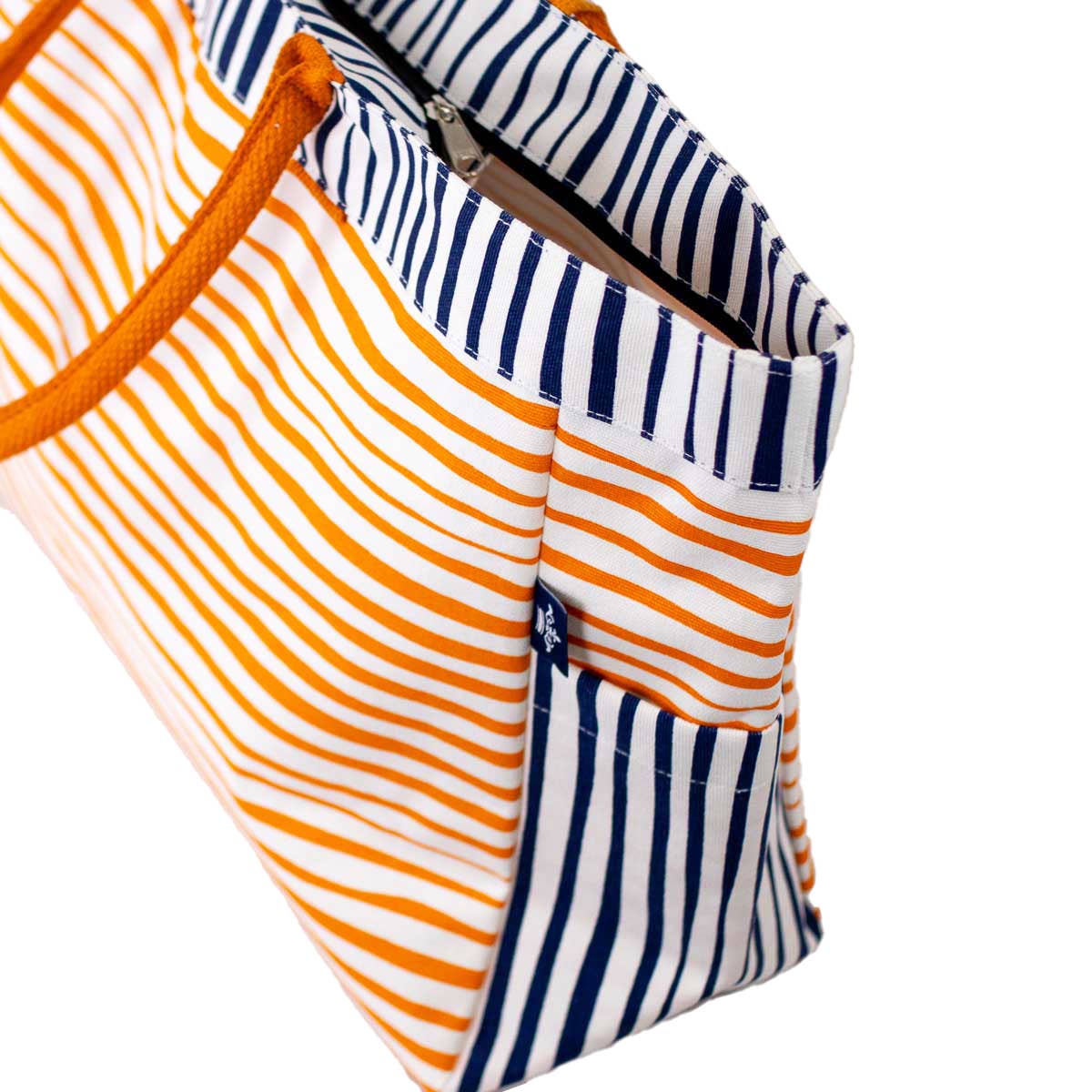 Stripe Durham Tote   White/Blue/Orange   17.5x13.5x6