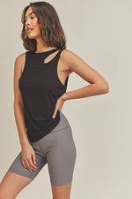 Asymmetric Cutout Lightweight Rib Tank Top: Mauve / L