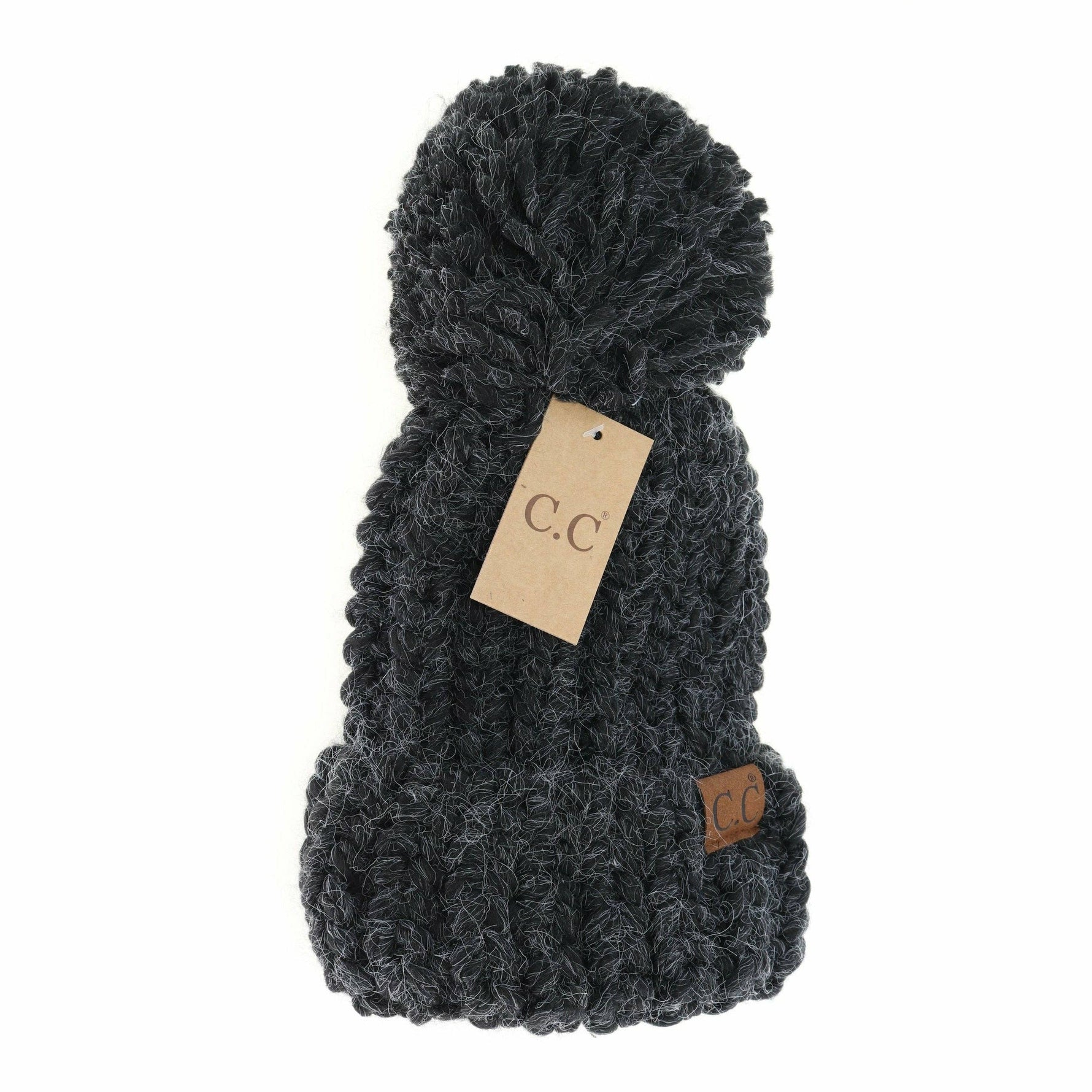CC Chunky Knit Yarn Pom Beanie: Black