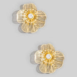 Gold Filigree Flower Cz Center Stud Earrings