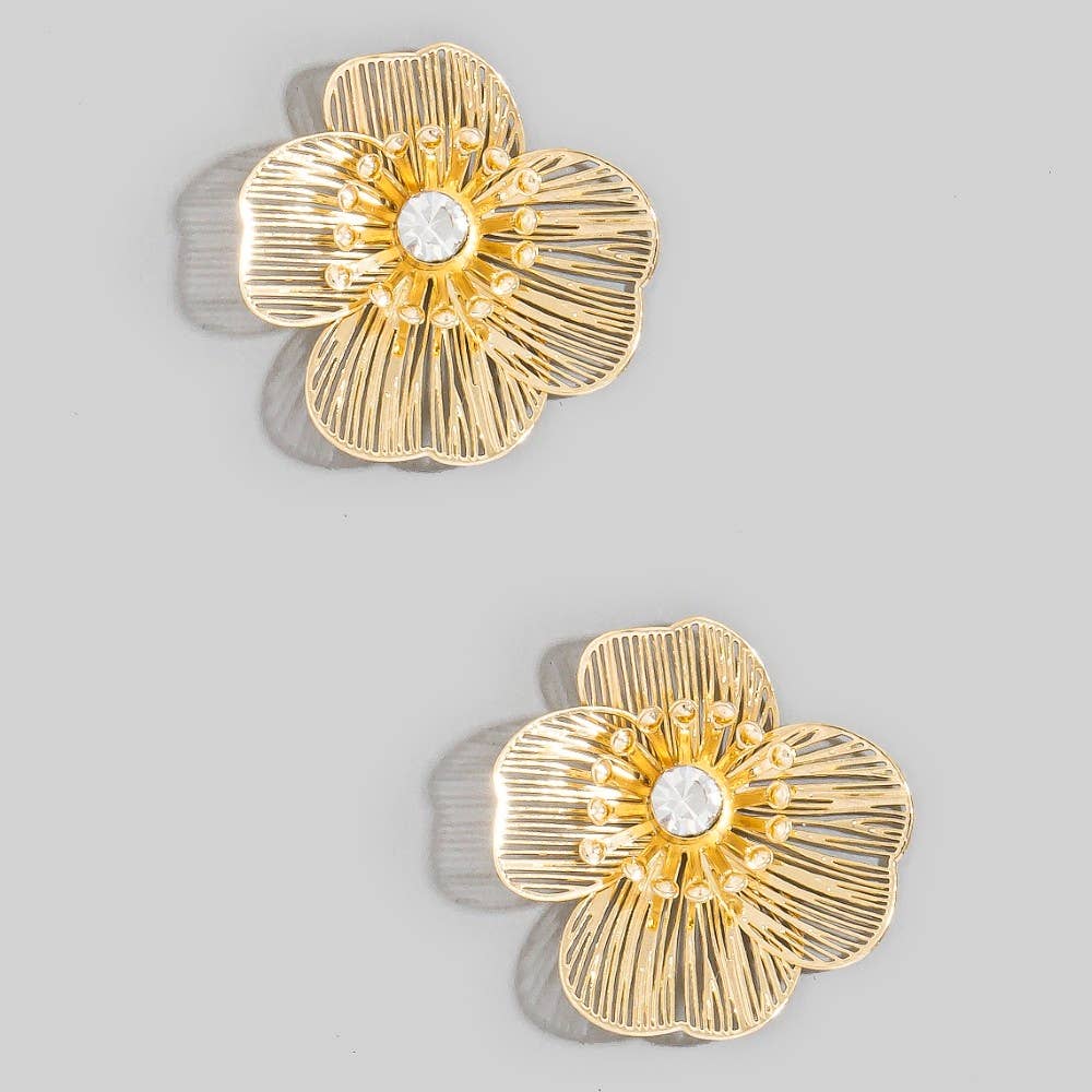 Gold Filigree Flower Cz Center Stud Earrings