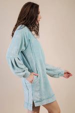 Mineral Washed Raglan Sleeve Casual Mini Dress: SAGE