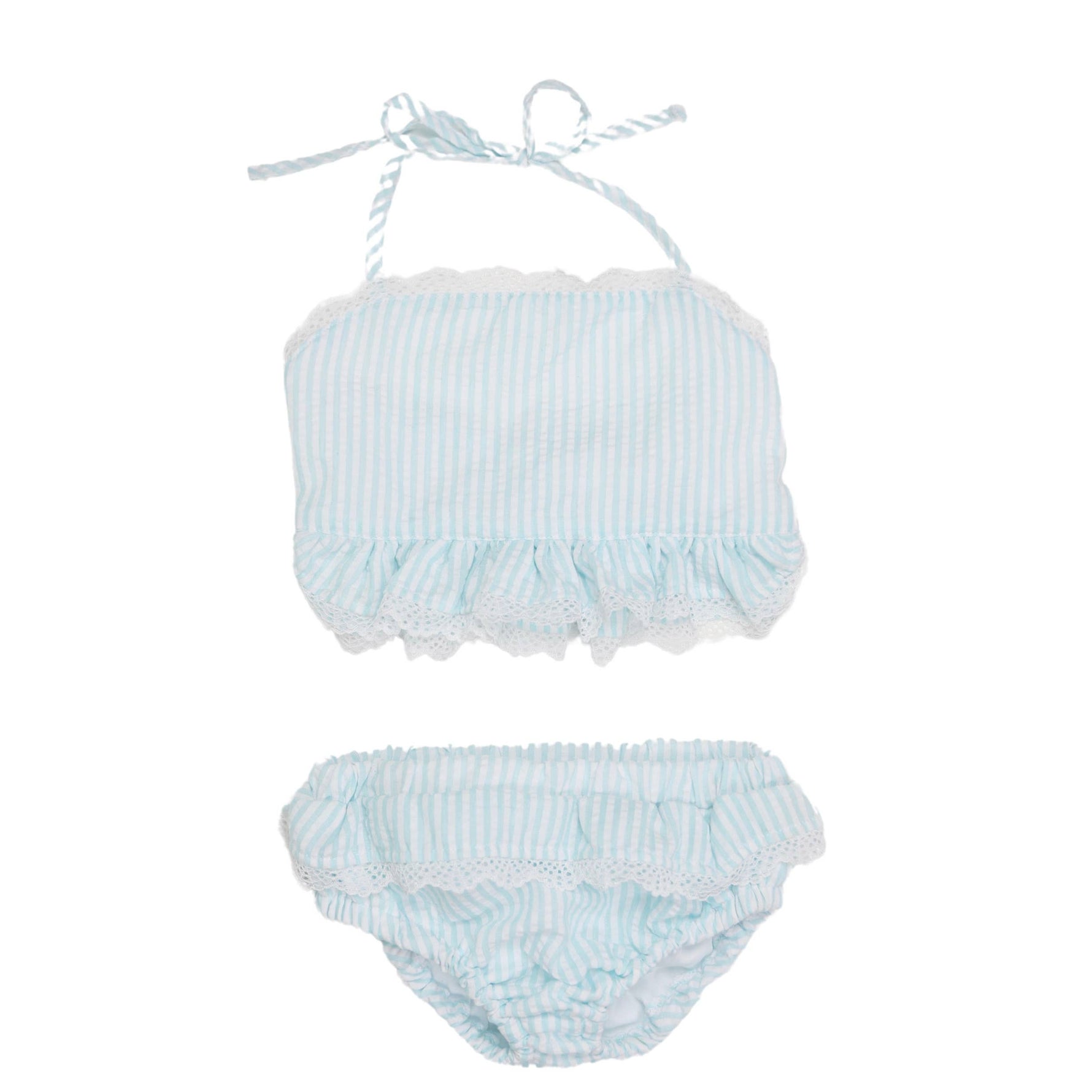 SALE Seersucker Lace Trimmed Bikini - Aqua: 2t