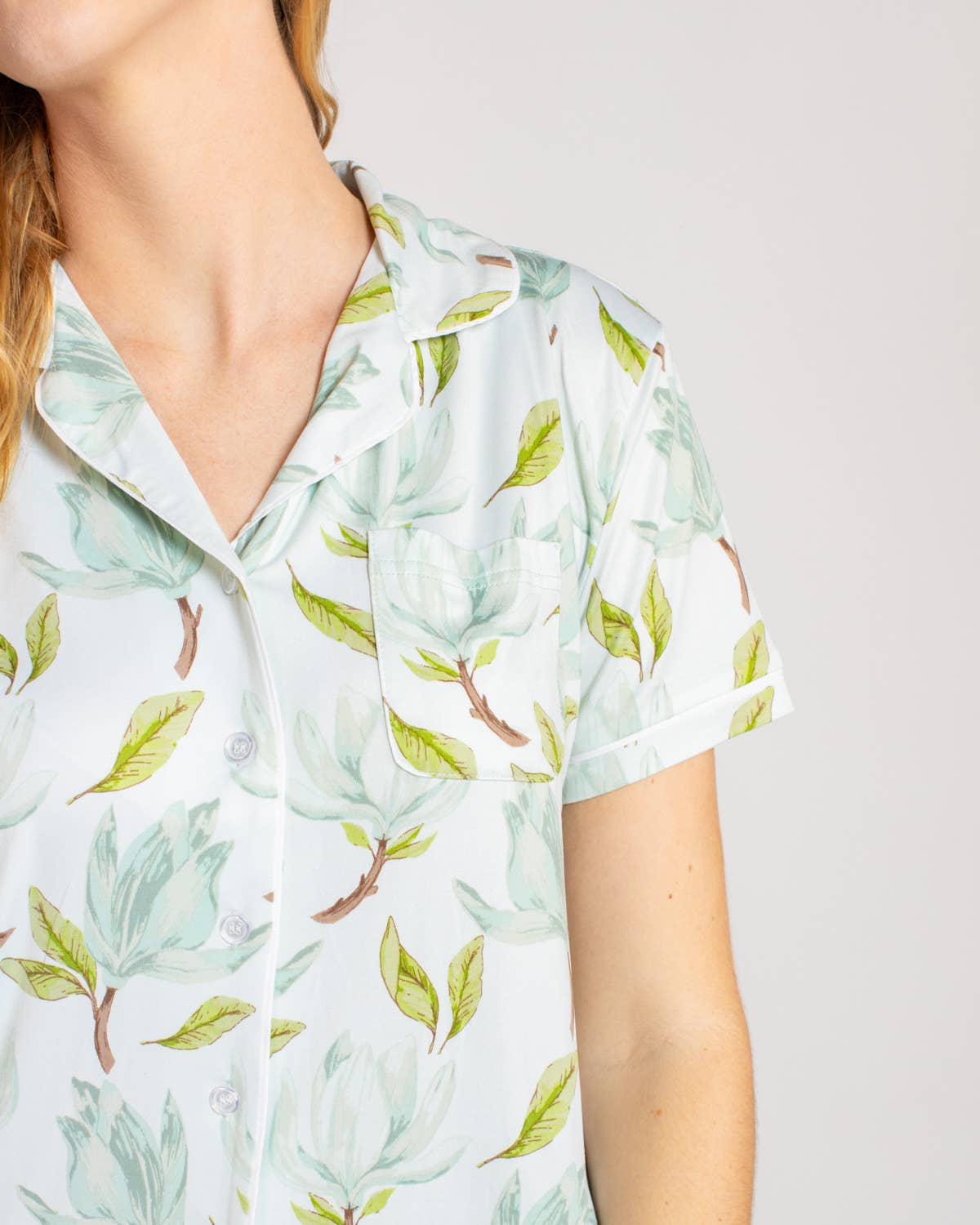 Audrey Short Sleeve Button Up Sleep Shirt   Aqua/Multi   -Asst.: Large
