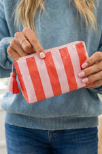 Striped Print Large Capacity Clear Makeup Bag: Red