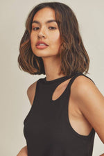 Asymmetric Cutout Lightweight Rib Tank Top: Mauve / S