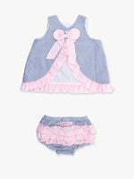 Baby Girls Blue Seersucker Ruffle Swing Top & Bloomer Set: Blue / 6-12m