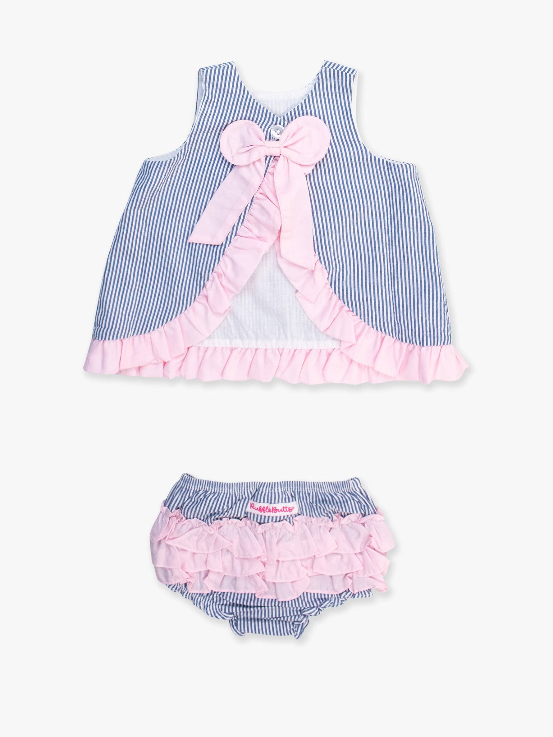 Baby Girls Blue Seersucker Ruffle Swing Top & Bloomer Set: Blue / 12-18m