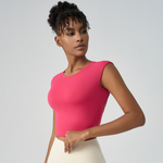 Women's Crew Neck Pleated-Back Open Sports Tank Top: Black / L