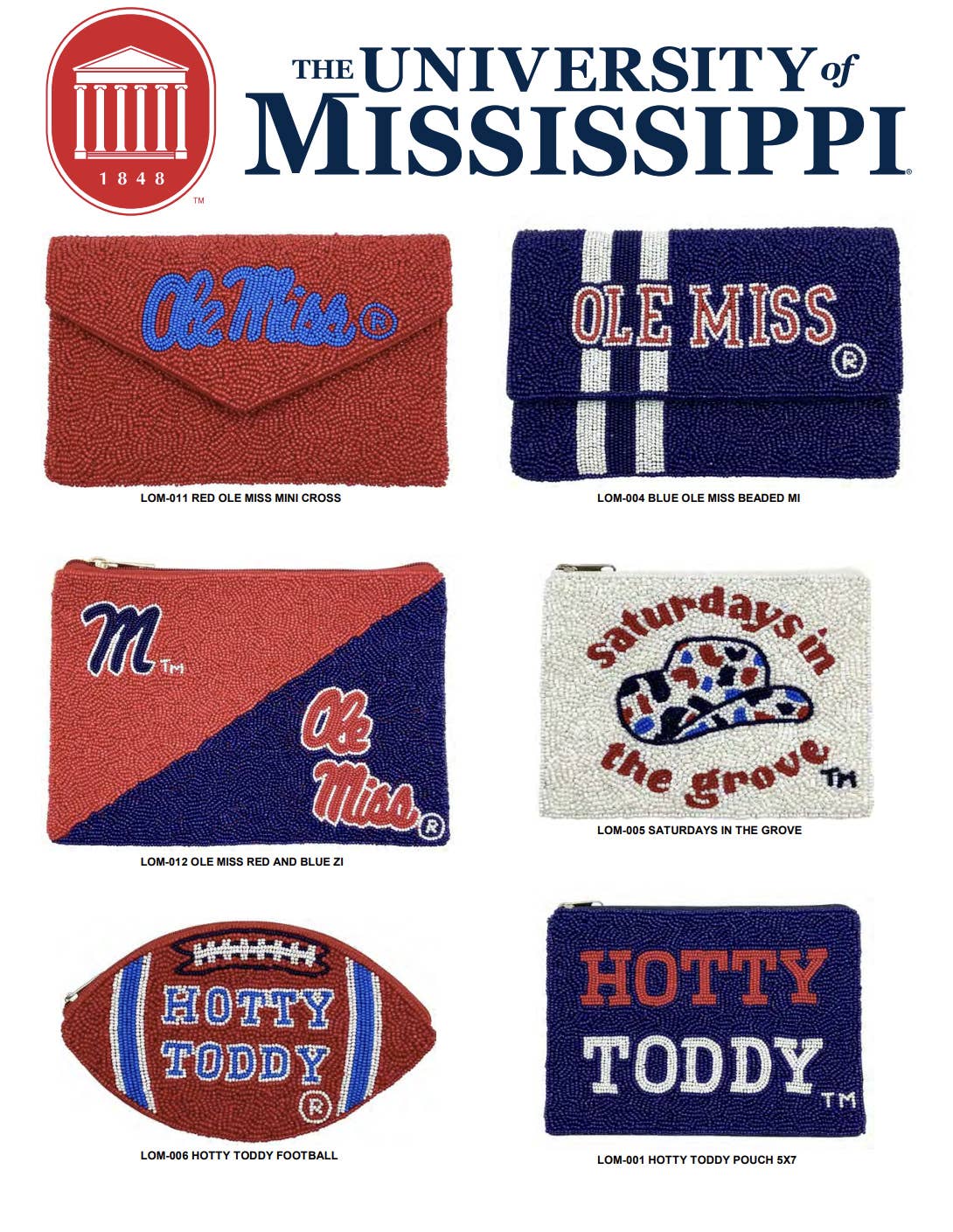Football University of Mississippi Beaded Coin Purse