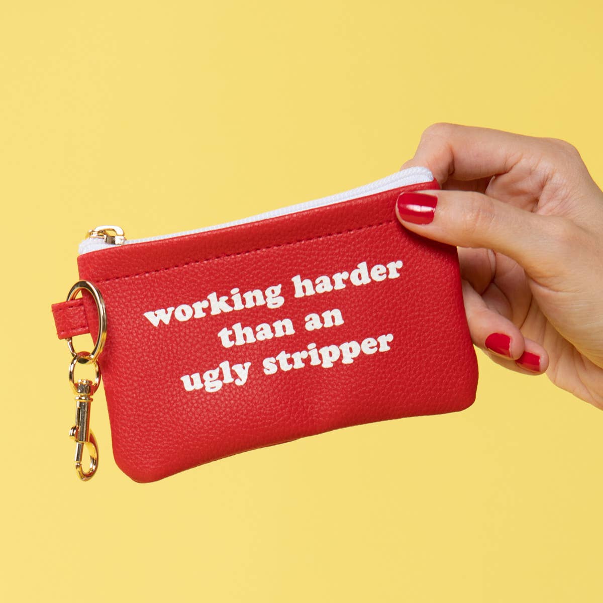 Working Harder Keyring Zip Wallet: Red / 100% Pu Leather