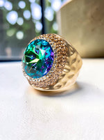 Glass Rhinestone  Pavé Cocktail Ring-Gold: Blue