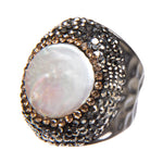 Irregular Fresh Water Pearl Rhinestone Pavė Cocktail Ring: Black
