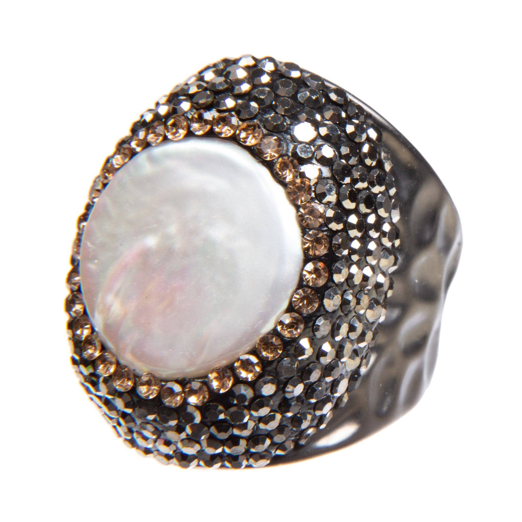 Irregular Fresh Water Pearl Rhinestone Pavė Cocktail Ring: Black