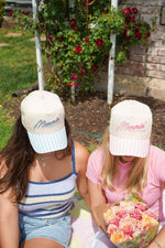 Mommin' - Striped Vintage Trucker Hat: Blue Stripe