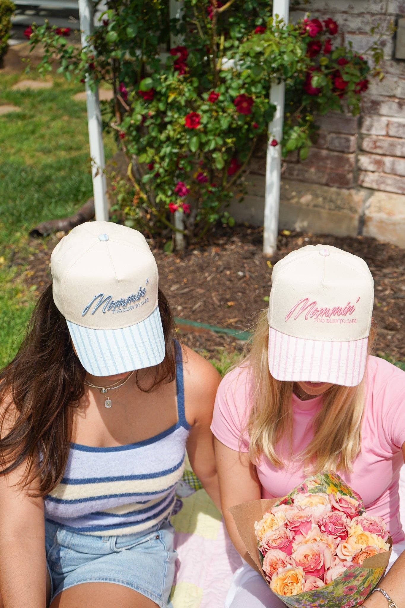 Mommin' - Striped Vintage Trucker Hat: Blue Stripe