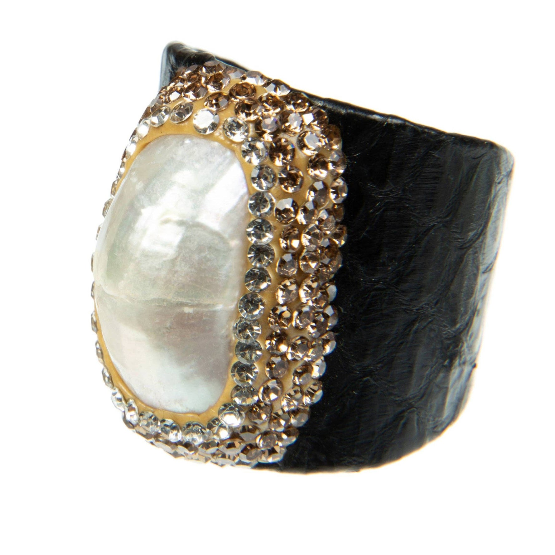 Irregular Fresh Water Pearl Rhinestone Leather Rings Fresh Water Pearl