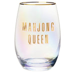 Gold Foil Stemless Wine Glass - Mahjong Queen: 17oz, 4.5" H