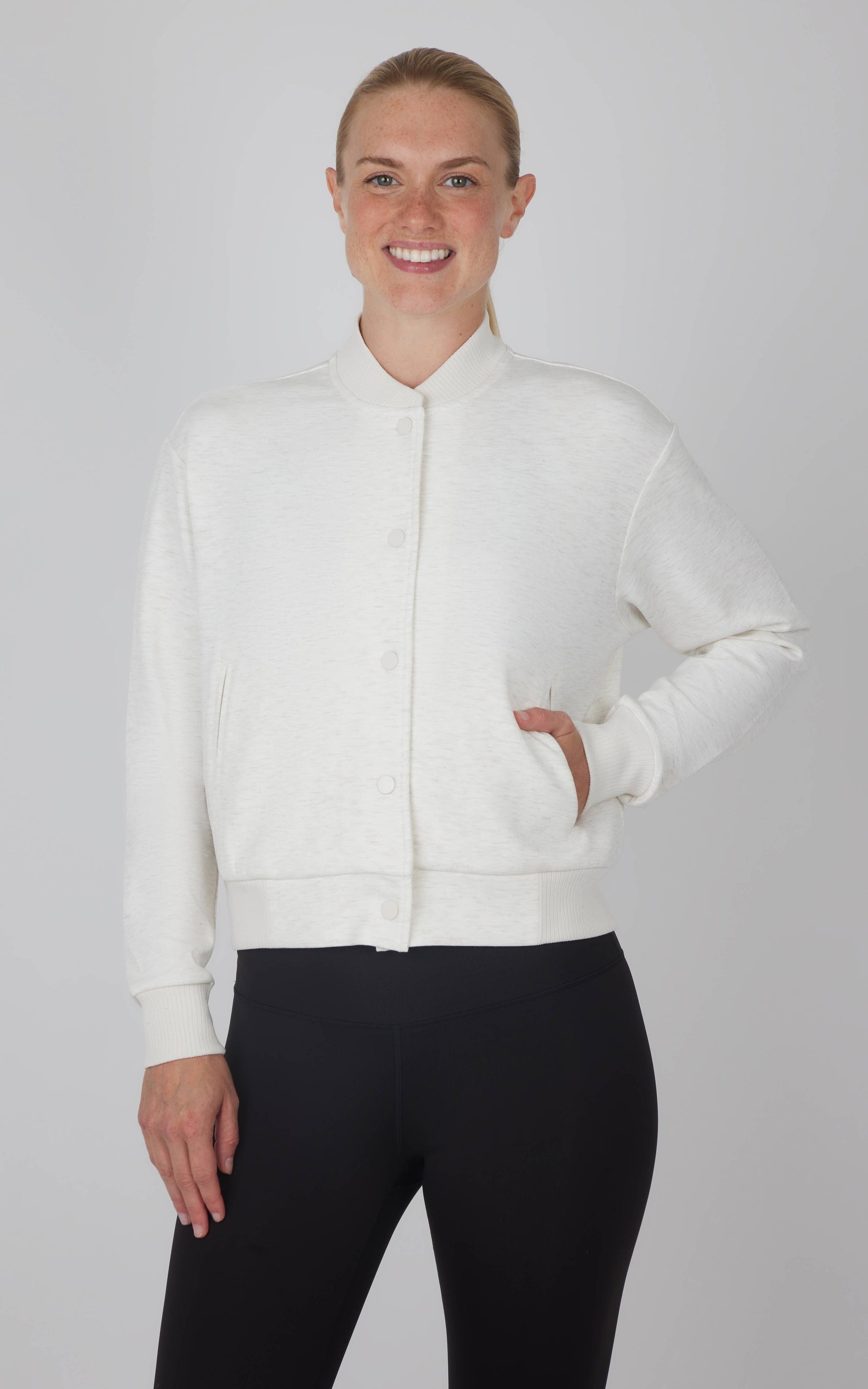 Women's Scuba Button Down Trendy Bomber Jacket: SEASIDE SAND